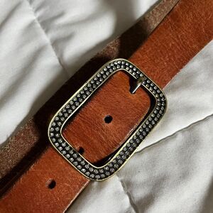 Vintage Y2K Brown Leather Bedazzled Rhinestones Belt from American Eagle